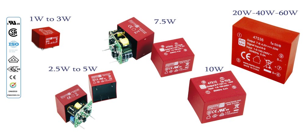 Myrra 47000 and 48000 series of encapsulated Switch Mode Power Supplies available from specialist distributor JPR Electronics
